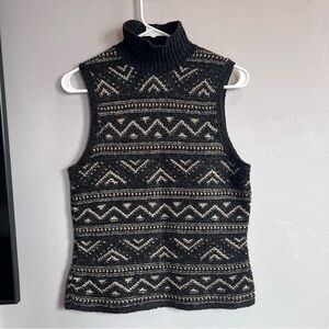 Vintage Ralph Lauren Sweater Vest Womens Medium Large Silk Linen Gray Tan Aztec